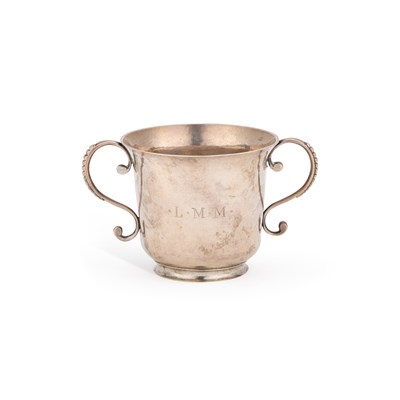 Lot 295 - A GEORGE III CHANNEL ISLANDS SILVER TWO-HANDLED CHRISTENING CUP