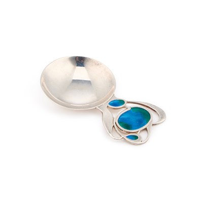 Lot 394 - A LIBERTY & CO SILVER AND ENAMEL CADDY SPOON