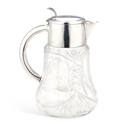 Lot 215 - A SILVER-PLATE MOUNTED CUT-GLASS LEMONADE JUG