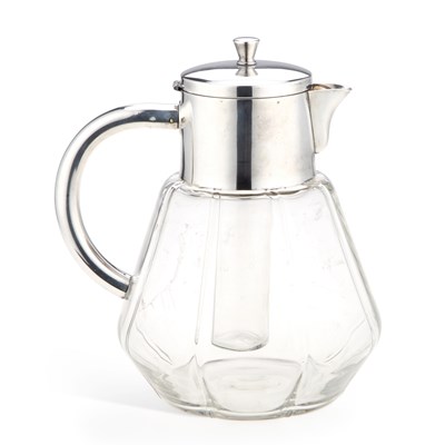 Lot 201 - A SILVER-PLATE MOUNTED GLASS LEMONADE JUG