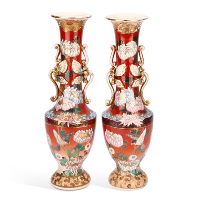 Lot 605 - A PAIR OF JAPANESE SATSUMA VASES