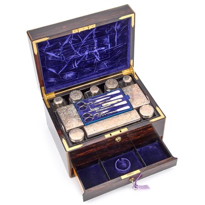 Lot 460 - A VICTORIAN COROMANDEL AND SILVER-MOUNTED DRESSING CASE