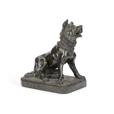 Lot 863 - AN ITALIAN OR ENGLISH SERPENTINE MARBLE MODEL OF THE DOG OF ALCIBIADES