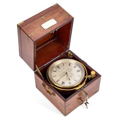 Lot 940 - A LARGE ENGLISH MAHOGANY-CASED MARINE CHRONOMETER