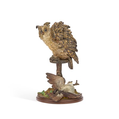 Lot 850 - FRANZ BERGMAN (AUSTRIAN, 1838–1894), A COLD-PAINTED BRONZE GROUP OF AN OWL AND PREY