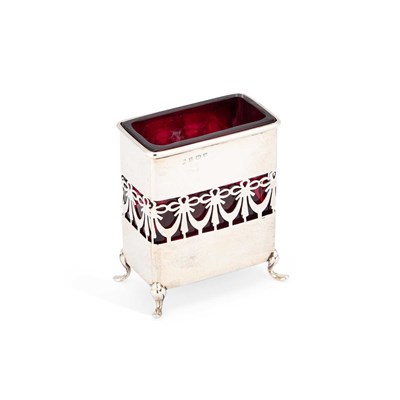 Lot 368 - A GEORGE V SILVER AND CRANBERRY GLASS SPILL VASE