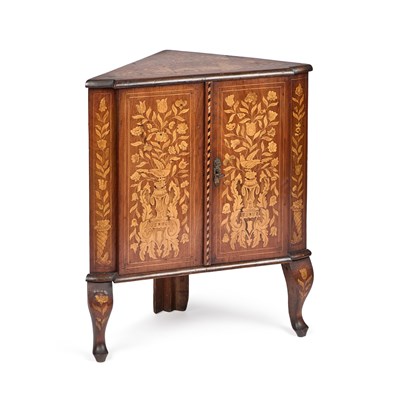 Lot 245 - A DUTCH FLORAL MARQUETRY CORNER CABINET