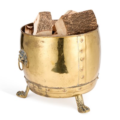 Lot 112 - A BRASS LOG BIN