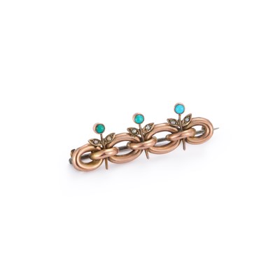 Lot 718 - A VICTORIAN TURQUOISE AND SEED PEARL BROOCH