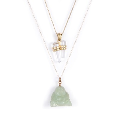 Lot 752 - A 9 CARAT GOLD ROCK CRYSTAL PENDANT ON CHAIN