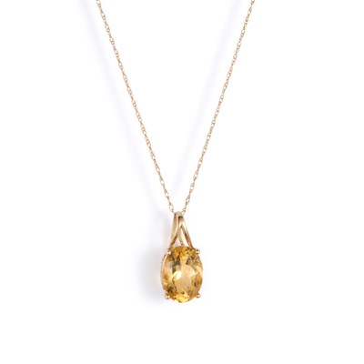 Lot 700 - A 9 CARAT GOLD CITRINE AND DIAMOND PENDANT ON CHAIN