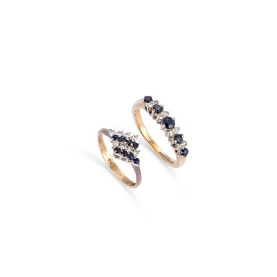 Lot 706 - TWO 9 CARAT GOLD SAPPHIRE AND DIAMOND RINGS