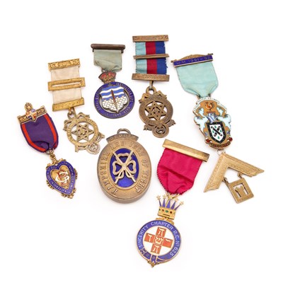 Lot 13 - A GROUP OF SILVER-GILT AND ENAMEL MASONIC JEWELS