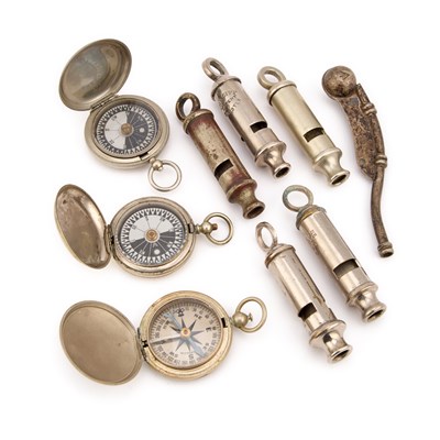 Lot 11 - A GROUP OF WHISTLES AND COMPASSES