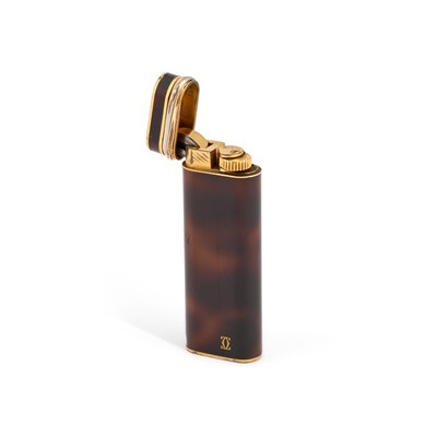 Lot 813 - A CARTIER MUST DE CARTIER TRINITY GOLD PLATED ENAMELLED LIGHTER