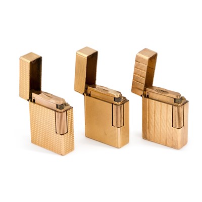 Lot 807 - THREE ST DUPONT GOLD PLATED LIGNE LIGHTERS