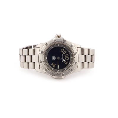Lot 680 - A GENTS STEEL TAG HEUER ANA-DIGI BRACELET WATCH