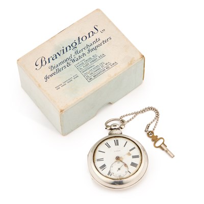 Lot 736 - A SILVER PAIR CASED POCKET WATCH