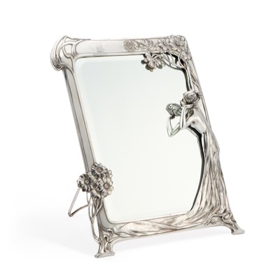 Lot 205 - AN ART NOUVEAU SILVER-PLATED TABLE MIRROR