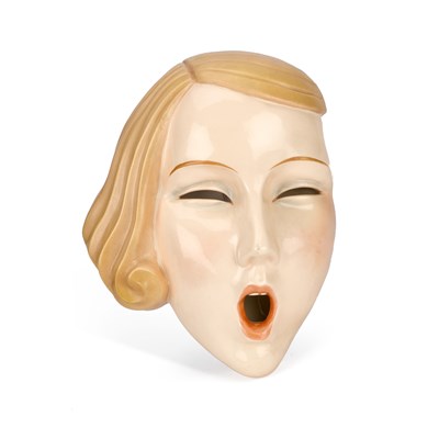 Lot 120 - AN ART DECO GLAZED CERAMIC WALL MASK