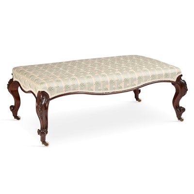 Lot 240 - A LARGE VICTORIAN ROSEWOOD AND UPHOLSTERED STOOL