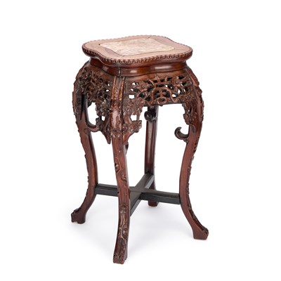 Lot 991 - A CHINESE MARBLE-INSET HARDWOOD STAND