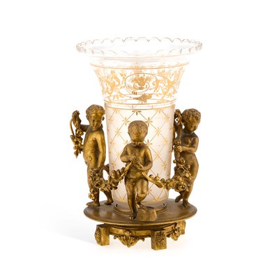 Lot 174 - A EUROPEAN GILT-BRONZE AND GILT-DECORATED GLASS VASE