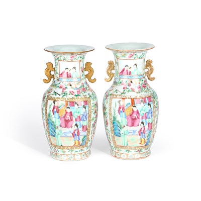 Lot 614 - A PAIR OF CHINESE FAMILLE ROSE PORCELAIN VASES