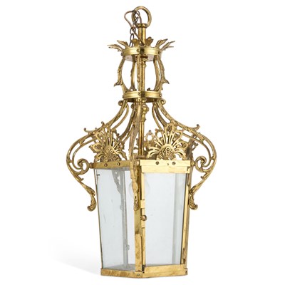 Lot 927 - A REGENCY STYLE GILT-BRASS HALL LANTERN