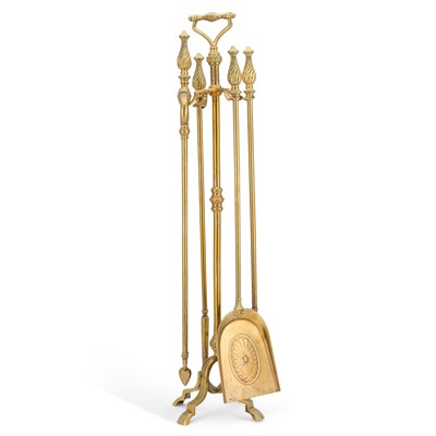Lot 183 - A VICTORIAN BRASS FIRESIDE COMPANION SET