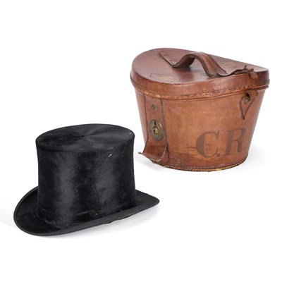 Lot 42 - A VICTORIAN SILK TOP HAT AND LEATHER HAT CASE