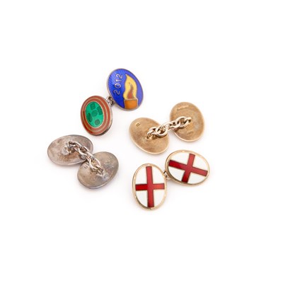Lot 821 - TWO PAIRS OF SILVER AND ENAMEL CUFFLINKS