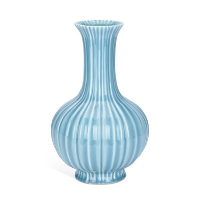 Lot 601 - A CHINESE SKY-BLUE GLAZED PORCELAIN VASE