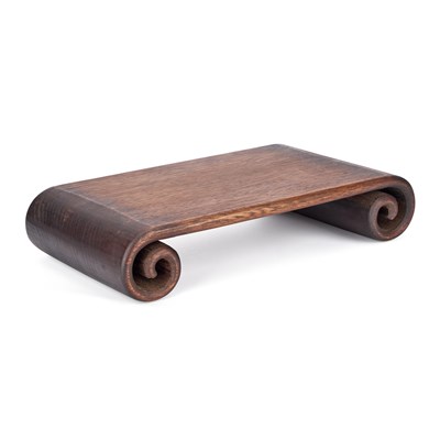Lot 186 - A CHINESE HARDWOOD SCROLL-END STAND