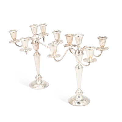 Lot 227 - A PAIR OF AMERICAN STERLING SILVER FIVE-LIGHT CANDELABRA