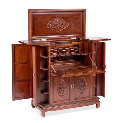 Lot 971 - A CHINESE HARDWOOD DRINKS CABINET