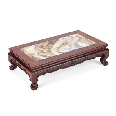 Lot 677 - A CHINESE MARBLE-INSET HARDWOOD STAND