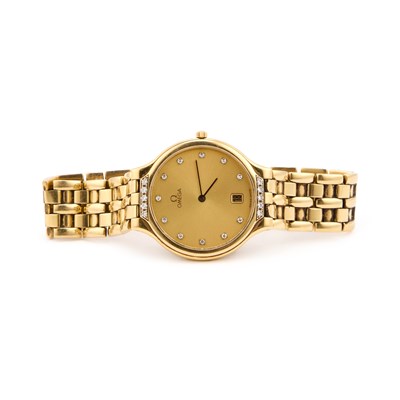 Lot 681 - A GENTS 18CT GOLD OMEGA BRACELET WATCH
