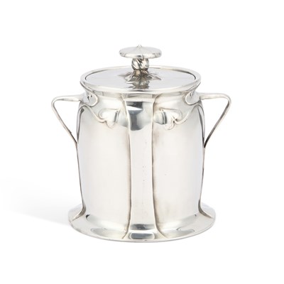 Lot 186 - ARCHIBALD KNOX (1864-1933) FOR LIBERTY & CO, A RARE TUDRIC PEWTER TOBACCO JAR