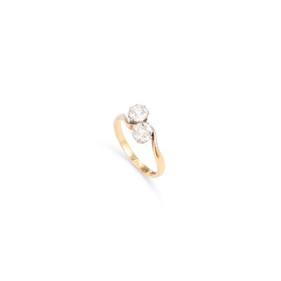 Lot 898 - AN OLD-CUT DIAMOND TWO STONE TOI ET MOI RING