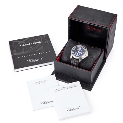 Lot 716 - A GENTS STEEL CHOPARD MILLE MIGLIA STRAP WATCH