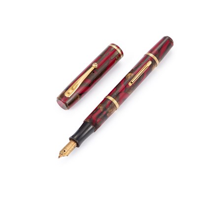 Lot 969 - A WATERMAN'S 92 RED AND GOLD MARBLE LEVER FILL FOUNTAIN PEN