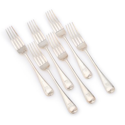 Lot 237 - A SET OF SIX VICTORIAN SILVER TABLE FORKS