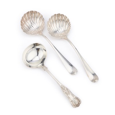 Lot 224 - THREE GEORGIAN AND VICTORIAN SILVER SAUCE LADLES