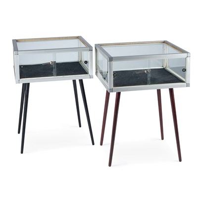 Lot 1194 - TWO ALUMINIUM-FRAMED DISPLAY CASE TABLES