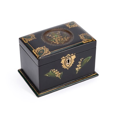 Lot 1239 - A VICTORIAN PAPIER-MÂCHÉ TEA CADDY