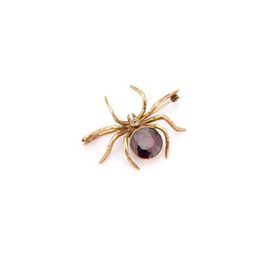 Lot 767 - A GARNET AND AQUAMARINE SPIDER BROOCH