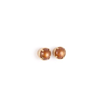 Lot 802 - A PAIR OF 9 CARAT GOLD SUNSTONE EARRINGS