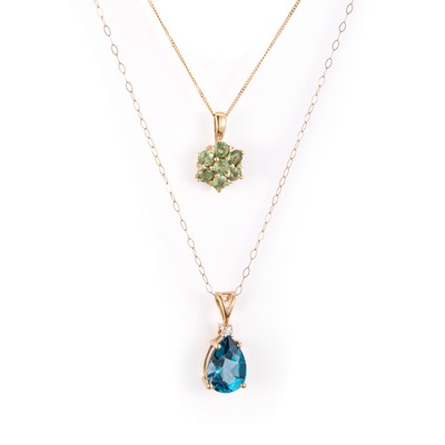 Lot 798 - TWO 9 CARAT GOLD GEM-SET PENDANTS ON CHAINS