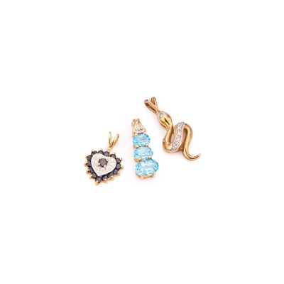 Lot 760 - THREE 9 CARAT GOLD GEM-SET PENDANTS